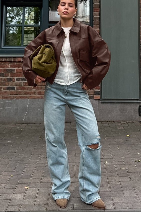 Azara Vintage Faux Leather Jacket - Women's Everyday Outerwear - Image 3