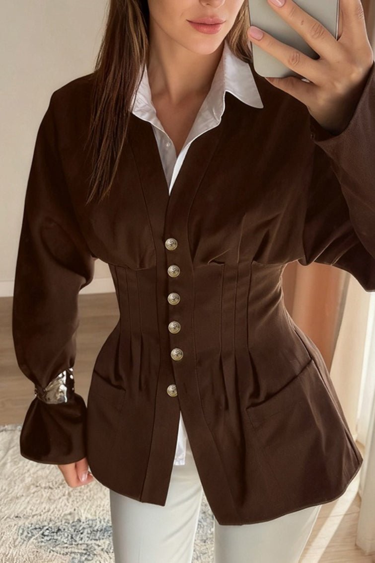 Fiona Pleated Slim Vintage Waist Blazer - Women's Fall and Winter Outerwear - Image 5