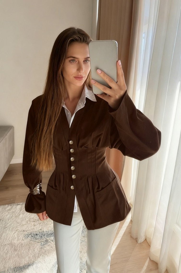 Fiona Pleated Slim Vintage Waist Blazer - Women's Fall and Winter Outerwear - Image 4