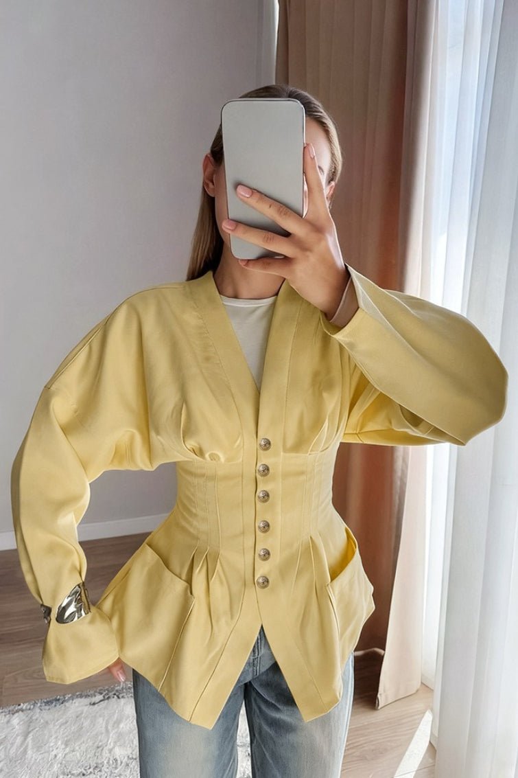 Fiona Pleated Slim Vintage Waist Blazer - Women's Fall and Winter Outerwear