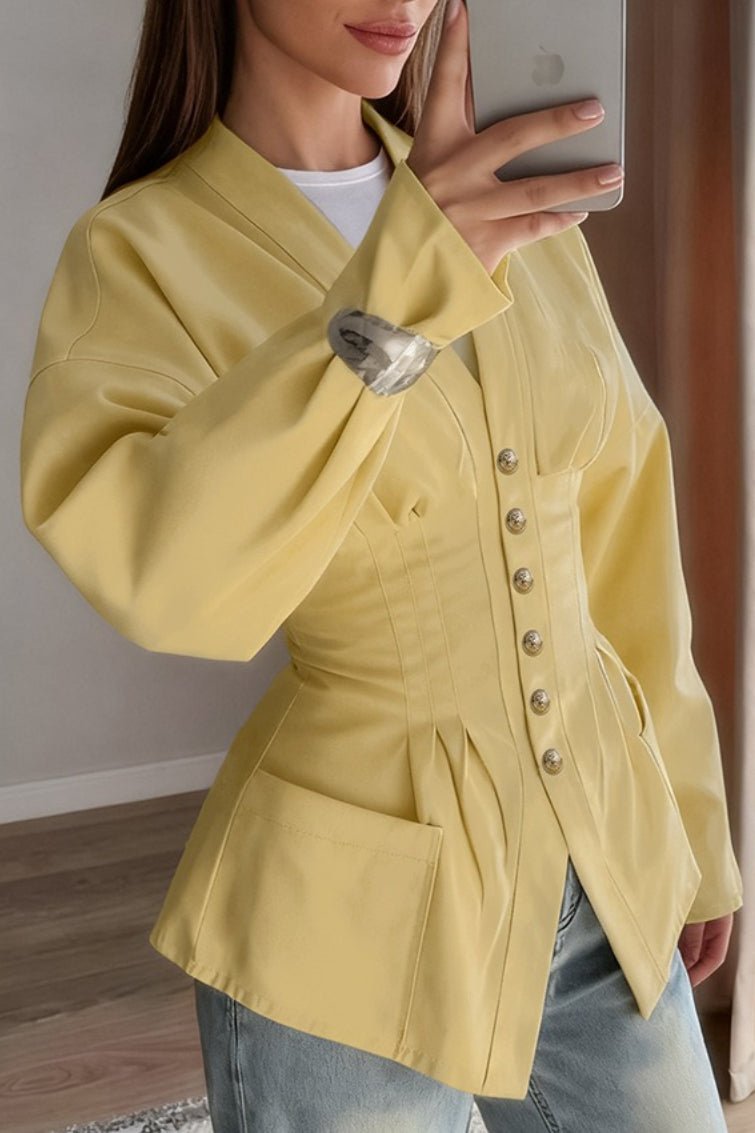 Fiona Pleated Slim Vintage Waist Blazer - Women's Fall and Winter Outerwear - Image 3