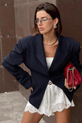 Agita Striped Padded Shoulder Blazer - Women's Fall and Winter Outerwear - Image 2