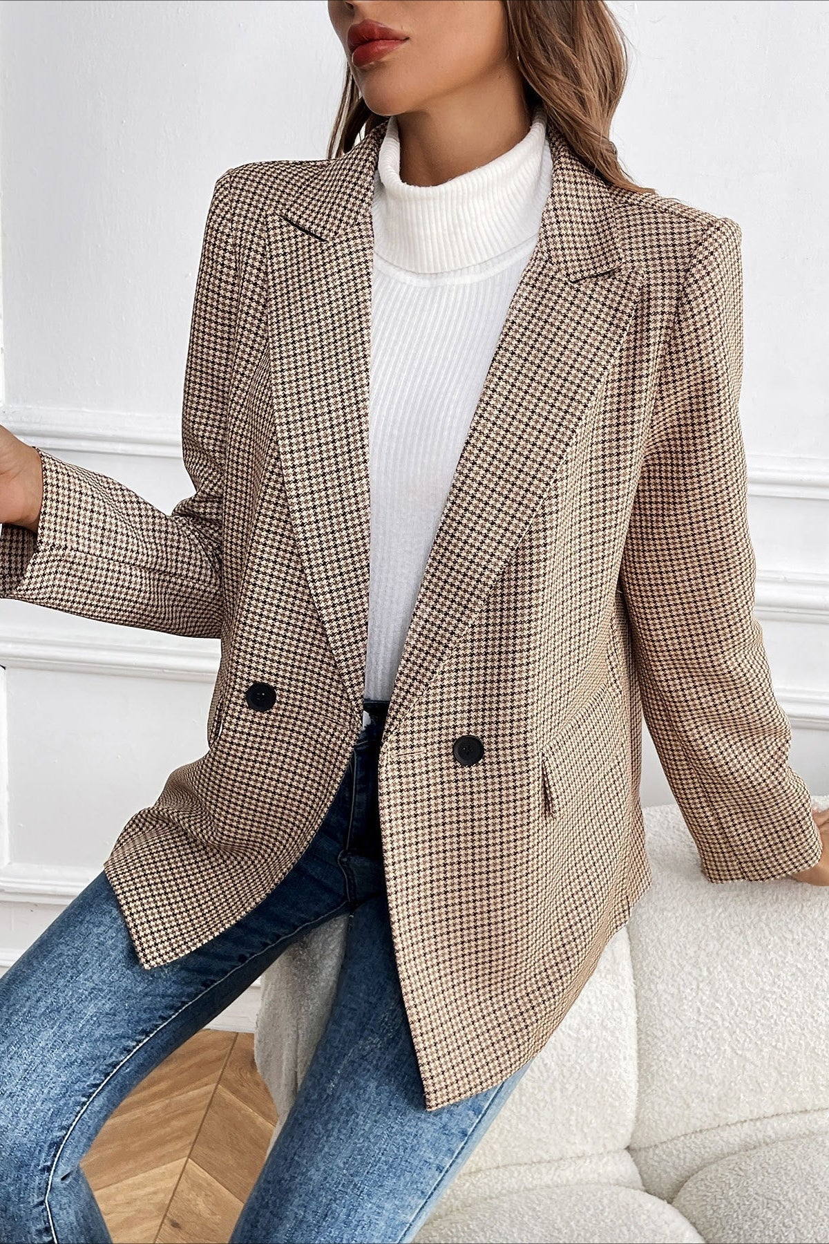 Beatrice Vintage Houndstooth Blazer - Women's Fall and Winter Outerwear - Image 3