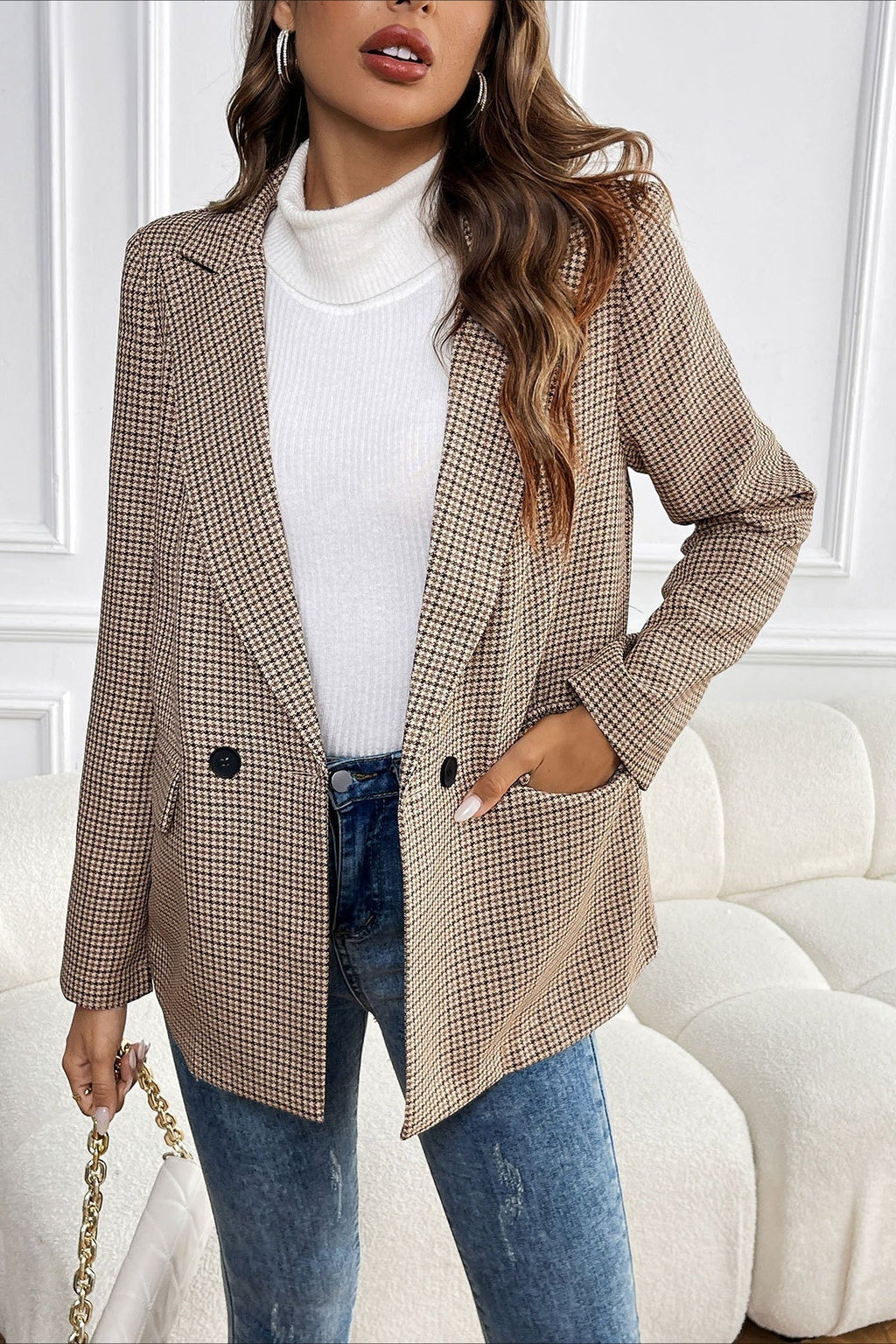 Beatrice Vintage Houndstooth Blazer - Women's Fall and Winter Outerwear