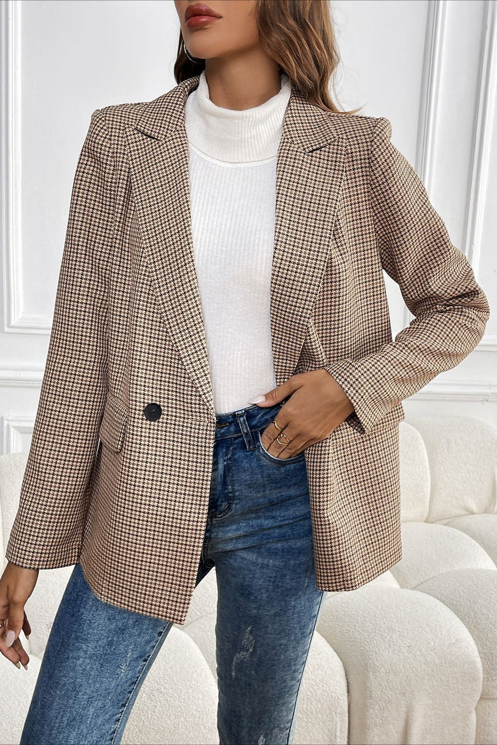 Beatrice Vintage Houndstooth Blazer - Women's Fall and Winter Outerwear - Image 5