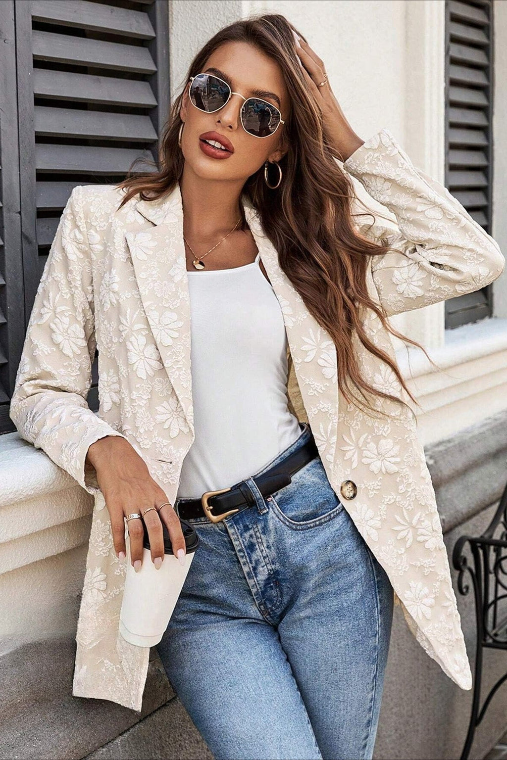 Nadia Jacquard Single Button Blazer - Women's Fall and Winter Outerwear - Image 3