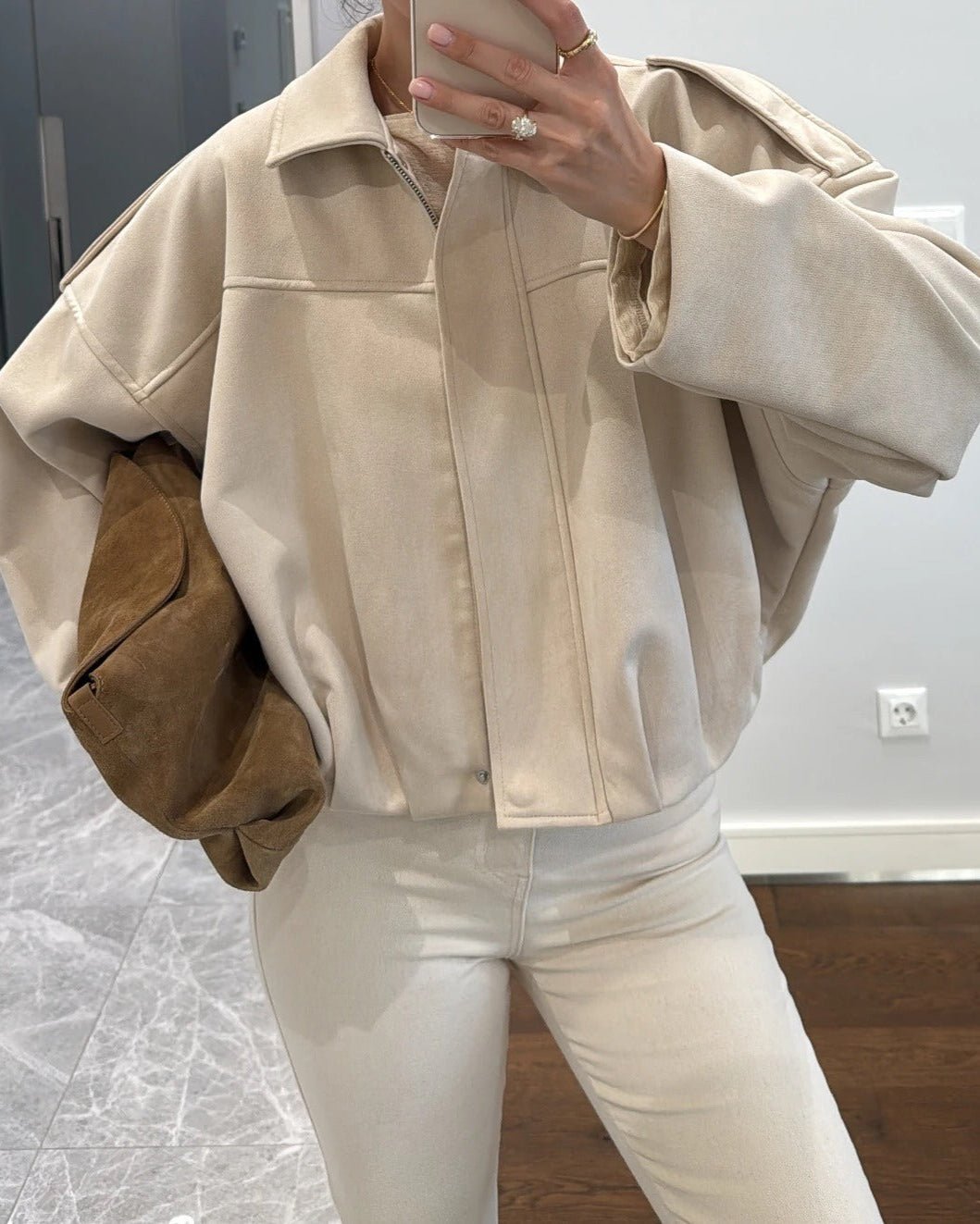 Constance Faux Suede Bomber Jacket - Women's Everyday Outerwear - Image 16