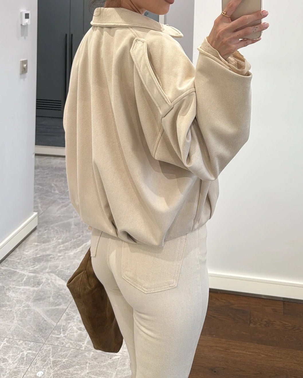 Constance Faux Suede Bomber Jacket - Women's Everyday Outerwear - Image 17
