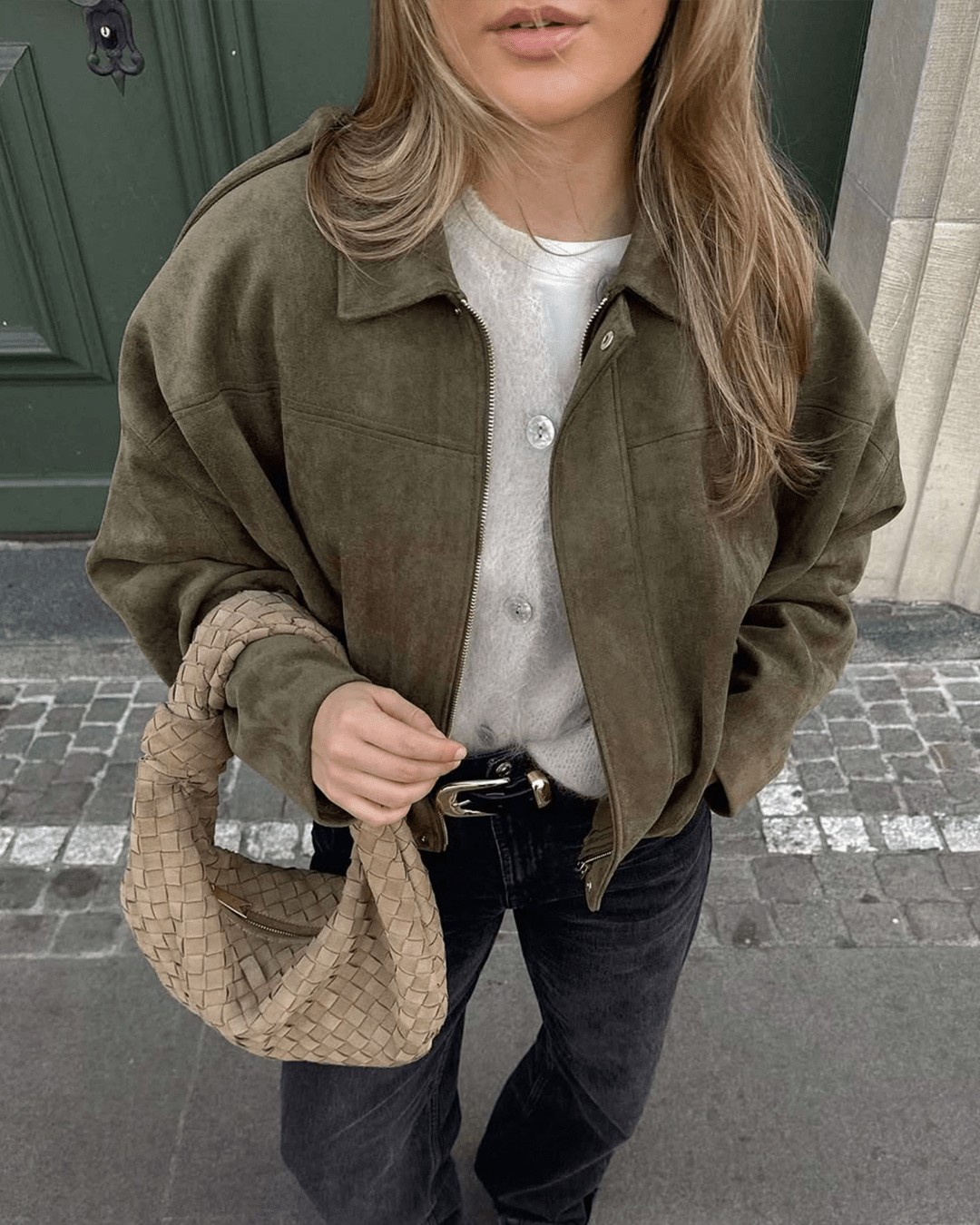 Constance Faux Suede Bomber Jacket - Women's Everyday Outerwear - Image 5
