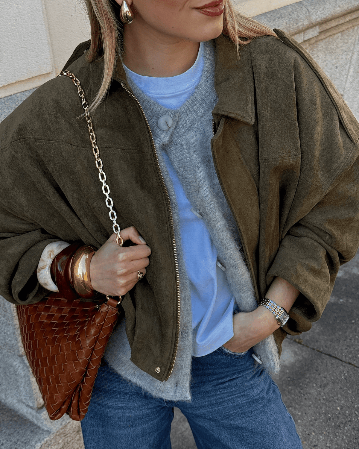 Constance Faux Suede Bomber Jacket - Women's Everyday Outerwear - Image 6