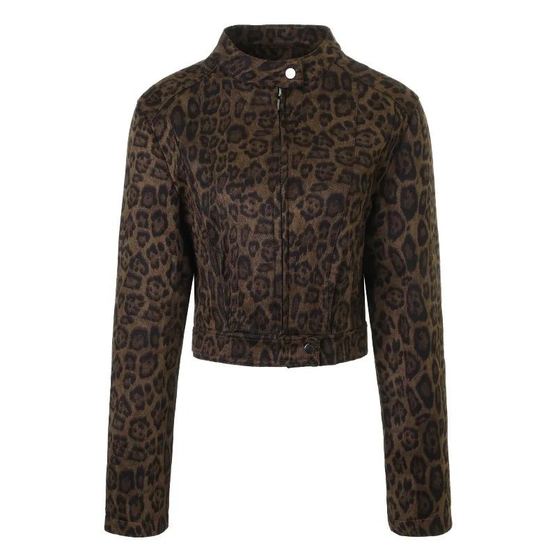Coral Leopard Print Cropped Jacket - Women's Everyday Outerwear - Image 4