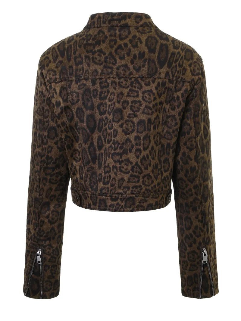 Coral Leopard Print Cropped Jacket - Women's Everyday Outerwear - Image 5