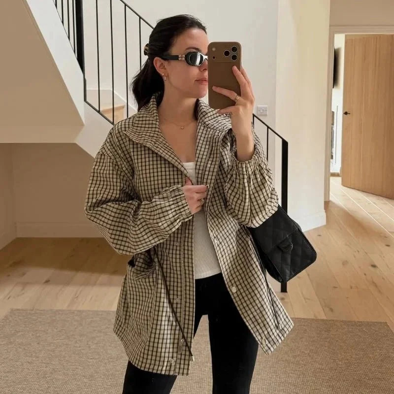 Daniela Vintage Plaid Waist-Cinched Jacket - Women's Everyday Outerwear - Image 2