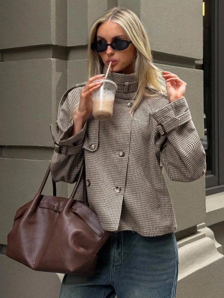 Denise Houndstooth Plaid Jacket - Women's Everyday Outerwear - Image 4
