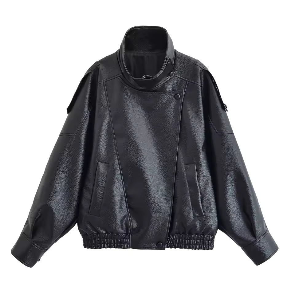 Elena Women's Oversized Asymmetric Button Jacket - Casual Loose Fit Polyester Outerwear - Image 7
