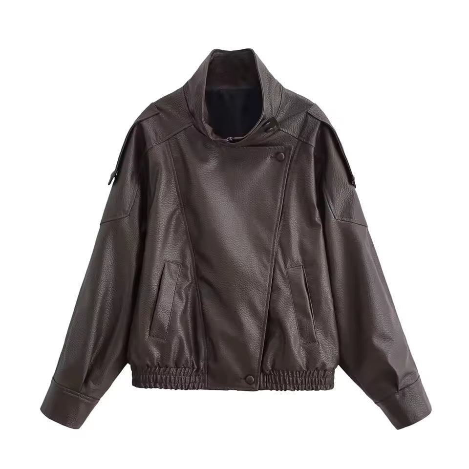Elena Women's Oversized Asymmetric Button Jacket - Casual Loose Fit Polyester Outerwear - Image 10