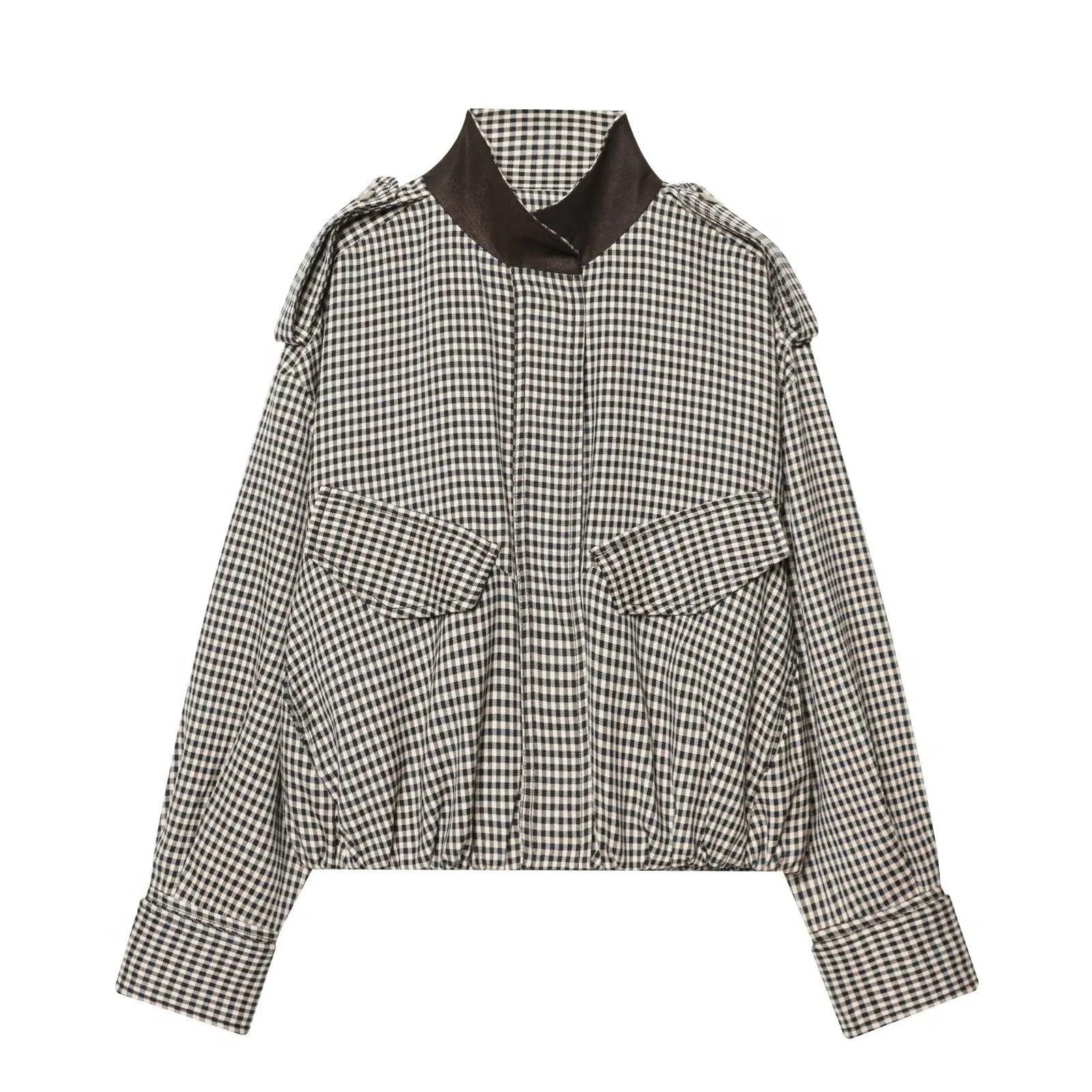 Emma High Neck Checked Bomber Jacket - Women's Everyday Outerwear - Image 12