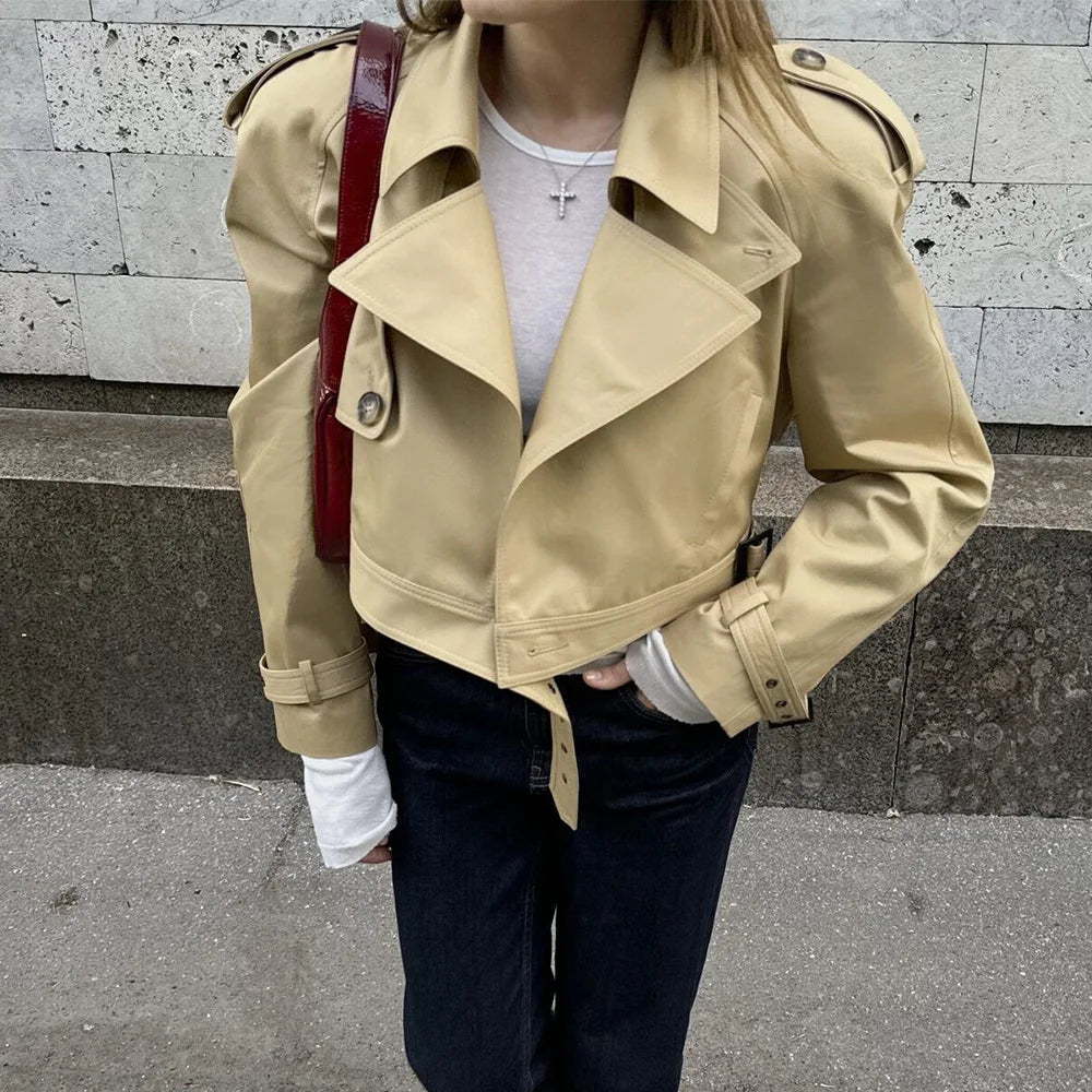 Fern Khaki Crop Trench Jacket - Women's Everyday Outerwear