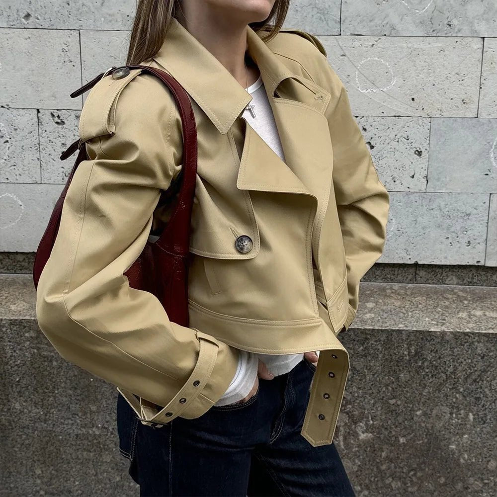Fern Khaki Crop Trench Jacket - Women's Everyday Outerwear - Image 2