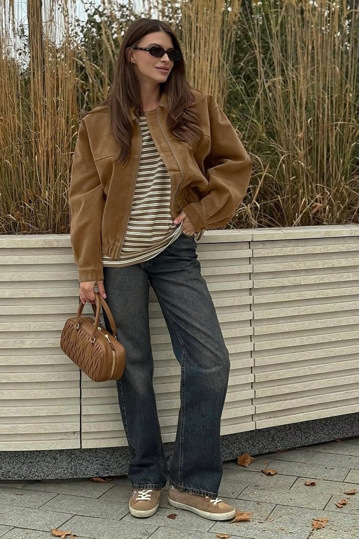 Genoveva Suede Zip Relaxed Jacket - Women's Everyday Outerwear - Image 6