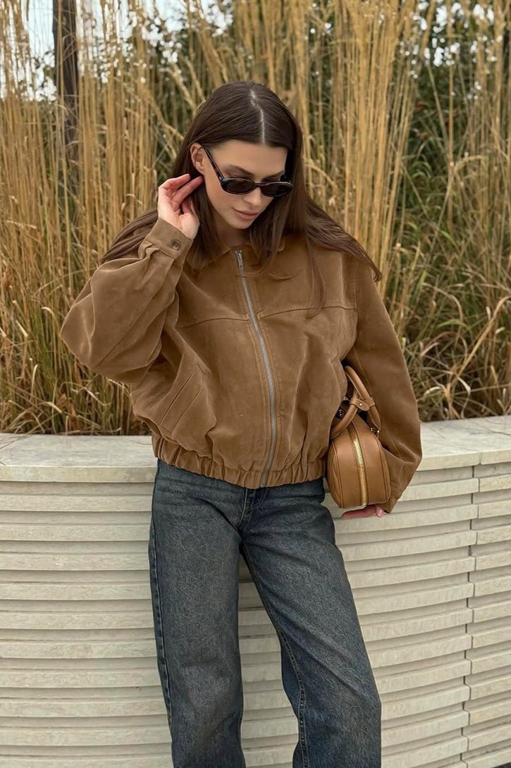 Genoveva Suede Zip Relaxed Jacket - Women's Everyday Outerwear - Image 7