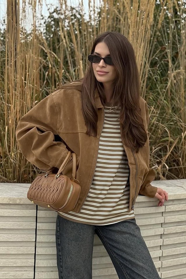 Genoveva Suede Zip Relaxed Jacket - Women's Everyday Outerwear - Image 4