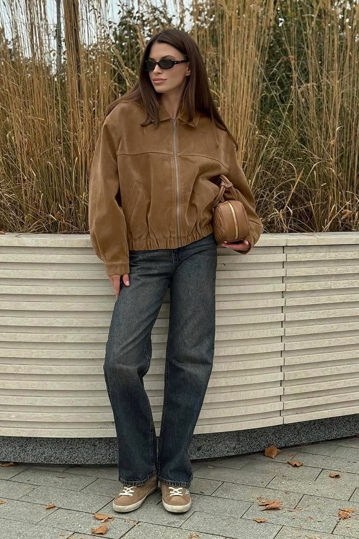 Genoveva Suede Zip Relaxed Jacket - Women's Everyday Outerwear