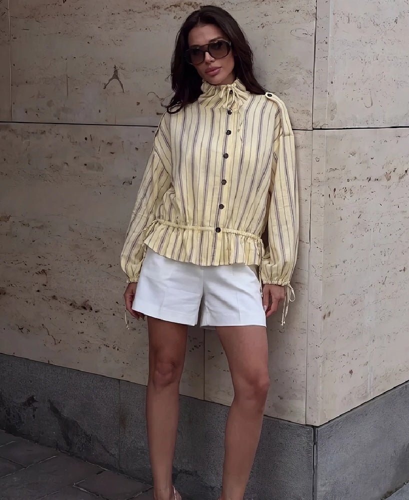 Gina Stand Collar Striped Jacket - Women's Everyday Outerwear - Image 2