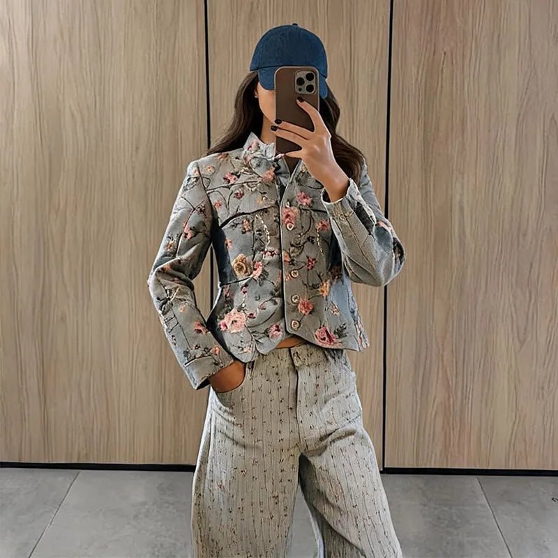 Laura Vintage Jacquard Cropped Jacket - Women's Everyday Outerwear