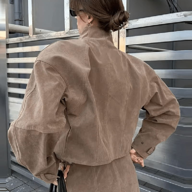 Linda Faux Suede Zip Jacket - Women's Everyday Outerwear - Image 3