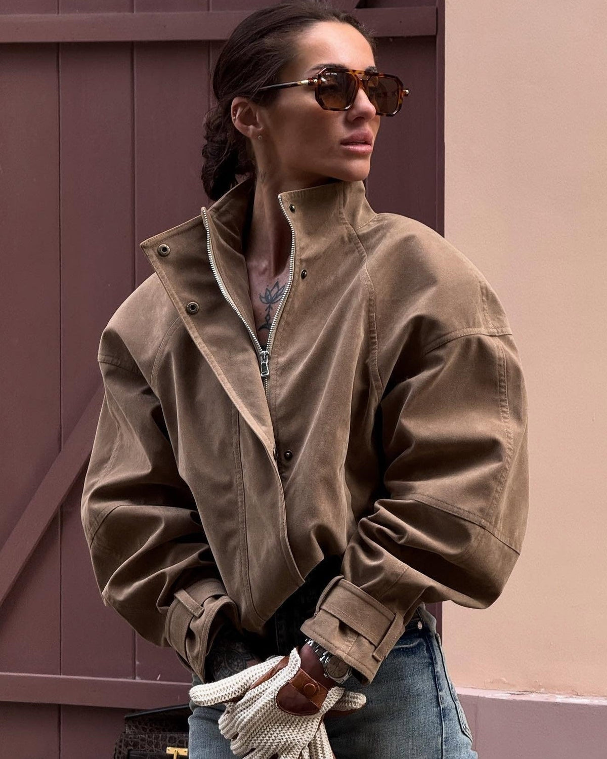 Linda Faux Suede Zip Jacket - Women's Everyday Outerwear - Image 4