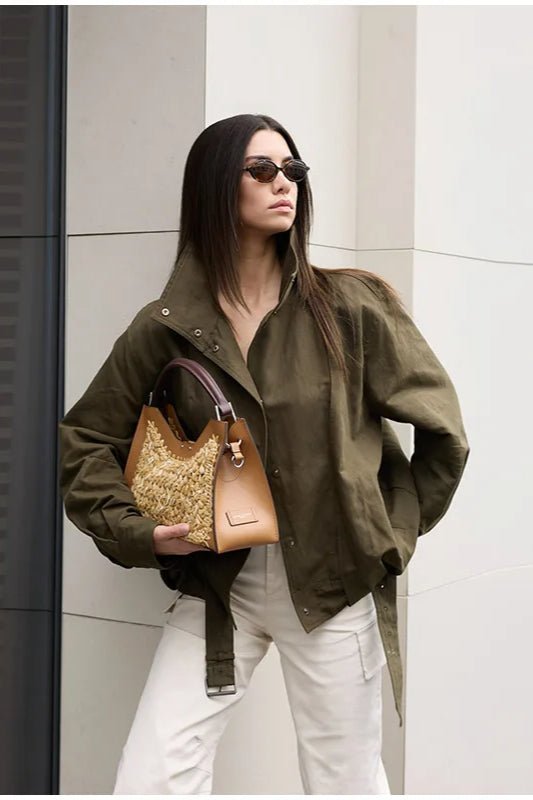 Margot Buckle Belted Bomber Jacket - Women's Everyday Outerwear
