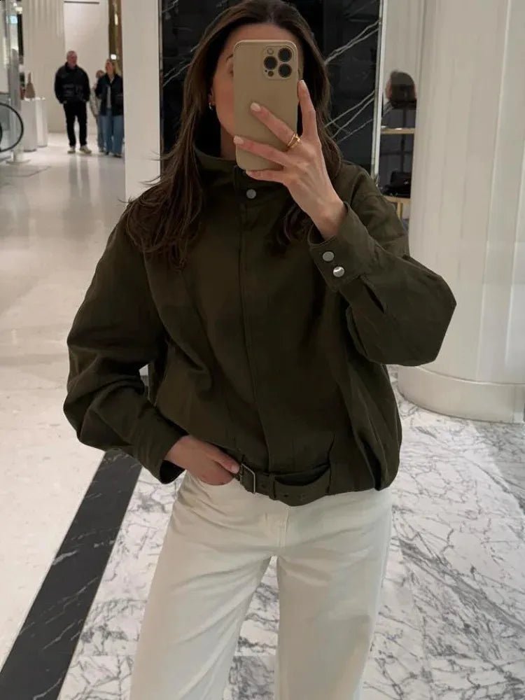 Margot Buckle Belted Bomber Jacket - Women's Everyday Outerwear - Image 4