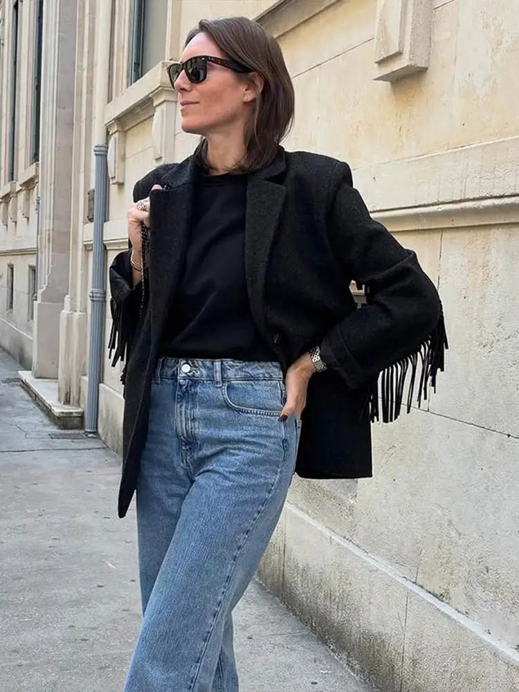Maria Tassel Trim Bomber Blazer - Women's Everyday Outerwear - Image 3