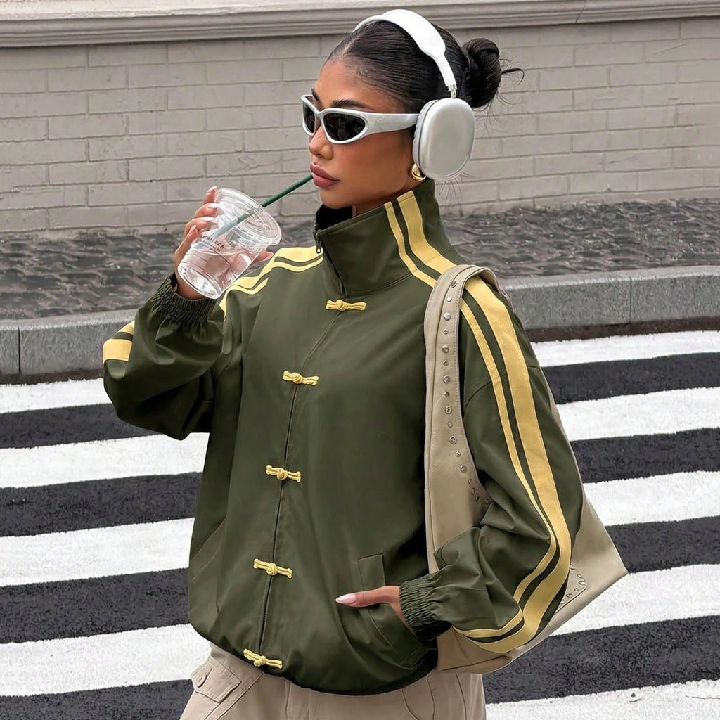 Mary Mandarin Striped Oversized Jacket - Women's Everyday Outerwear - Image 4