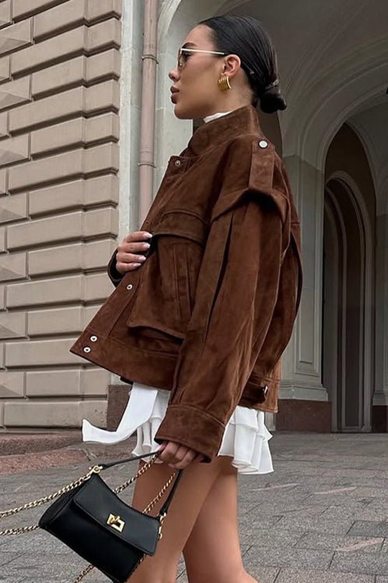 Mila Wide Shoulder Suede Jacket - Women's Everyday Outerwear - Image 6