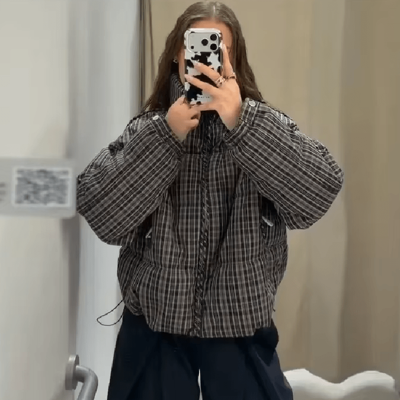 Monica Plaid Puffer Jacket - Women's Everyday Outerwear - Image 5