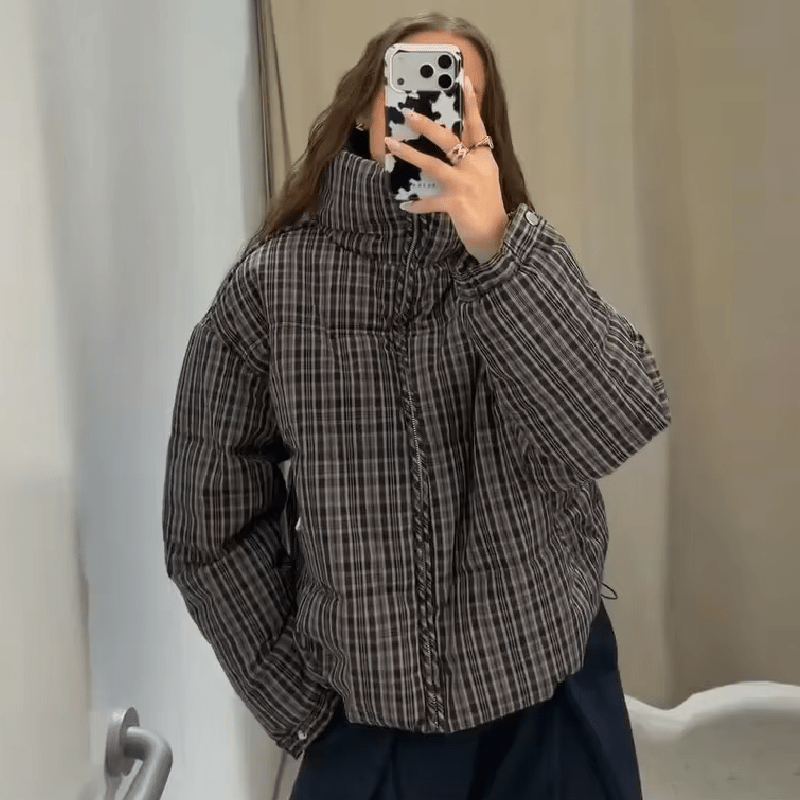 Monica Plaid Puffer Jacket - Women's Everyday Outerwear - Image 4