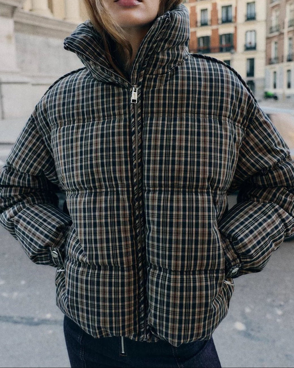 Monica Plaid Puffer Jacket - Women's Everyday Outerwear - Image 2