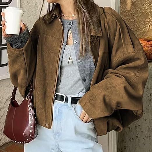 Nina Vintage Khaki Suede Jacket - Women's Everyday Outerwear - Image 2