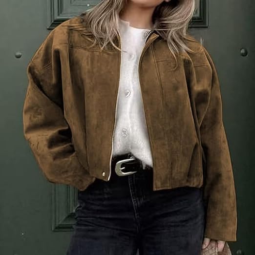 Nina Vintage Khaki Suede Jacket - Women's Everyday Outerwear