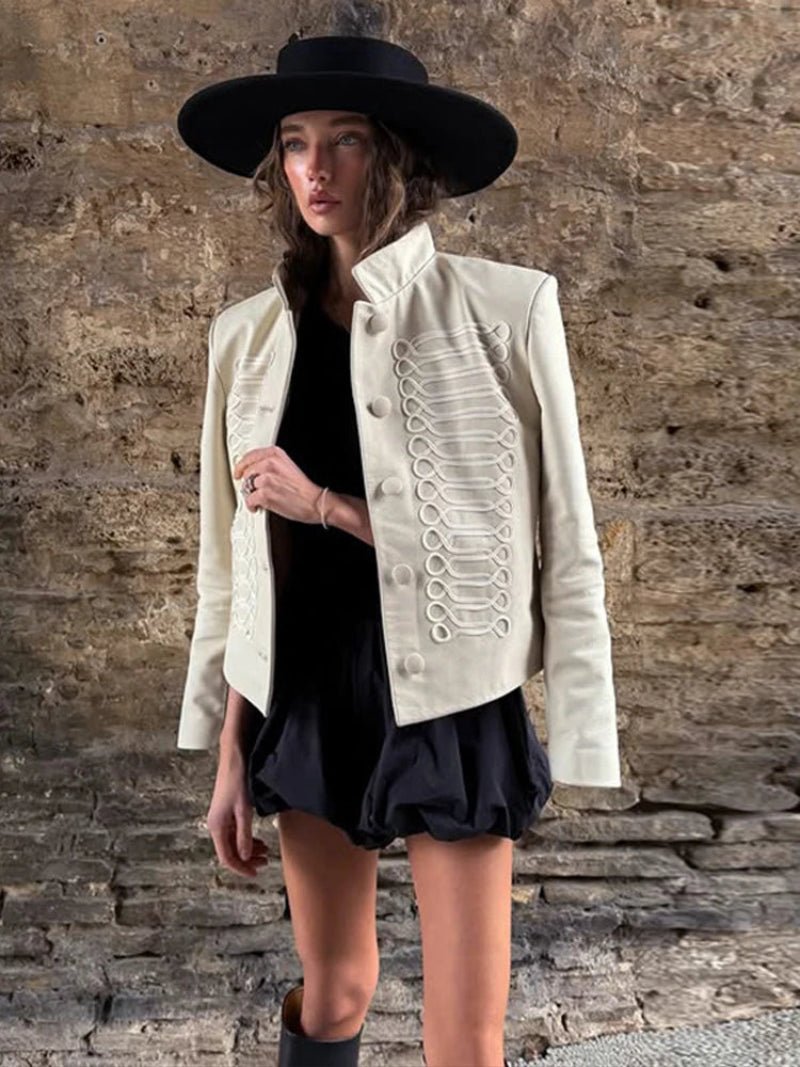 Nora Military Napoleon Leather Jacket - Women's Everyday Outerwear - Image 3