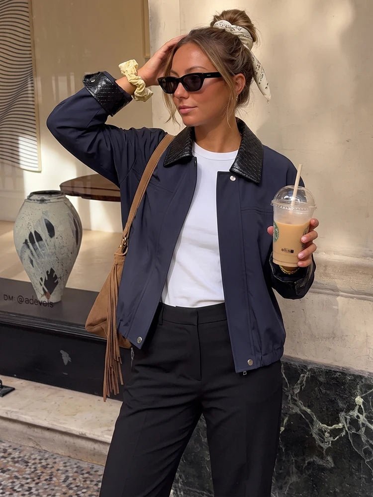 Olivia Contrast Collar Bomber Jacket - Women's Everyday Outerwear - Image 2