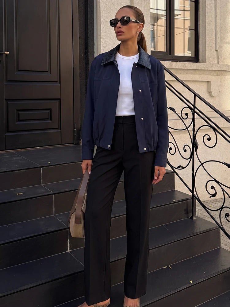 Olivia Contrast Collar Bomber Jacket - Women's Everyday Outerwear - Image 3