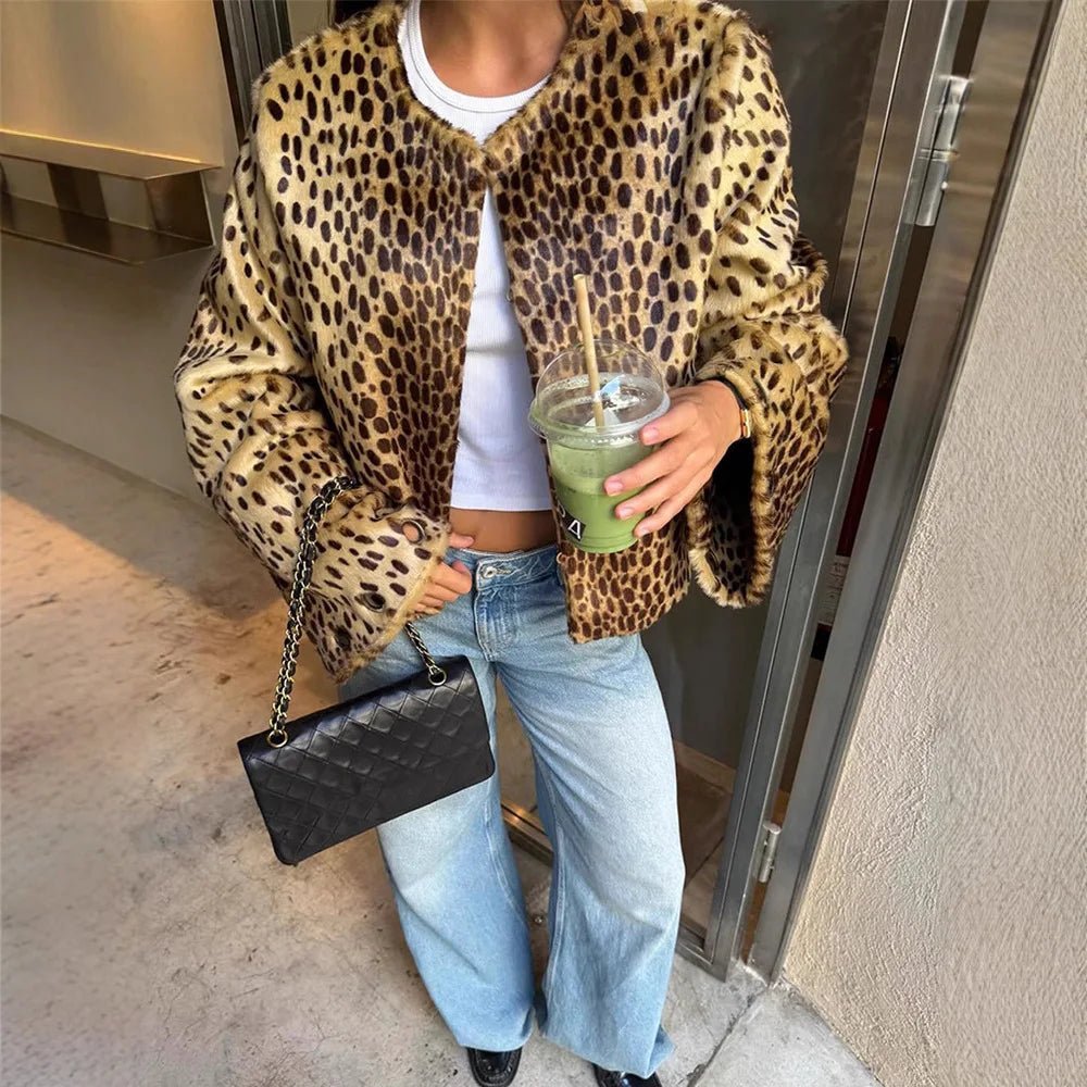 Rebecca Leopard Faux Fur Jacket - Women's Everyday Outerwear - Image 2