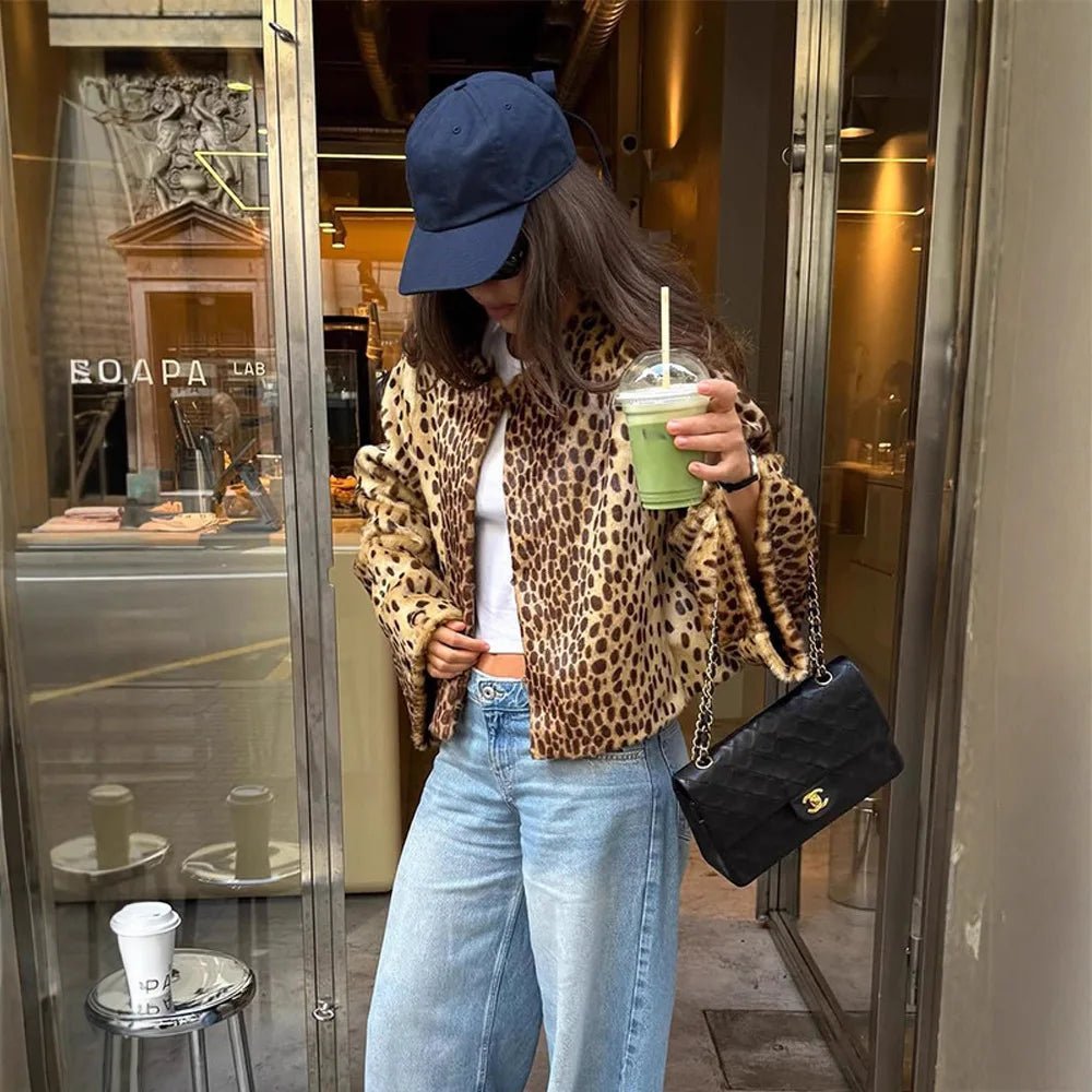 Rebecca Leopard Faux Fur Jacket - Women's Everyday Outerwear