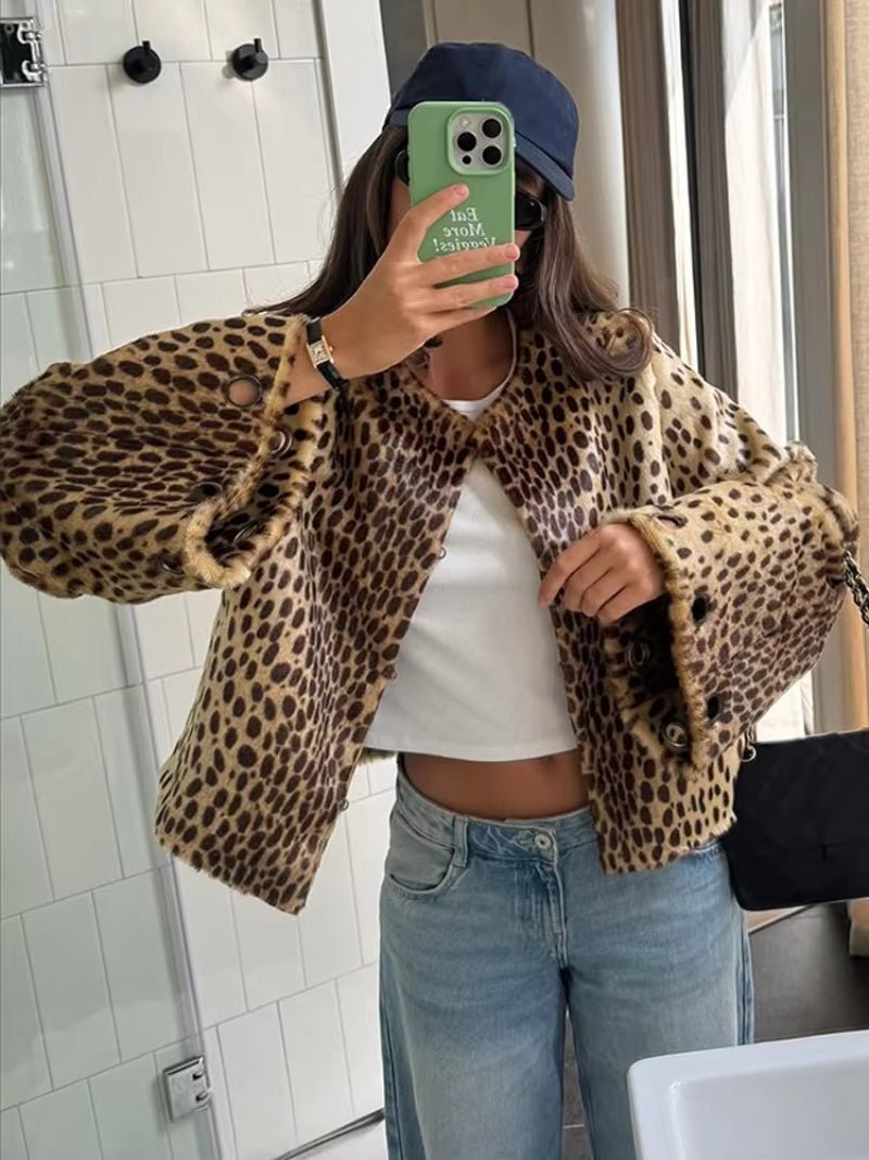 Rebecca Leopard Faux Fur Jacket - Women's Everyday Outerwear - Image 5