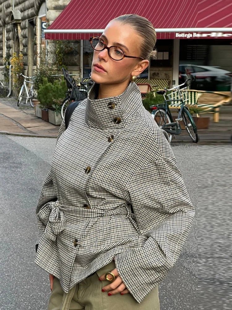 Rose Plaid Trench Coat - Women's Everyday Outerwear