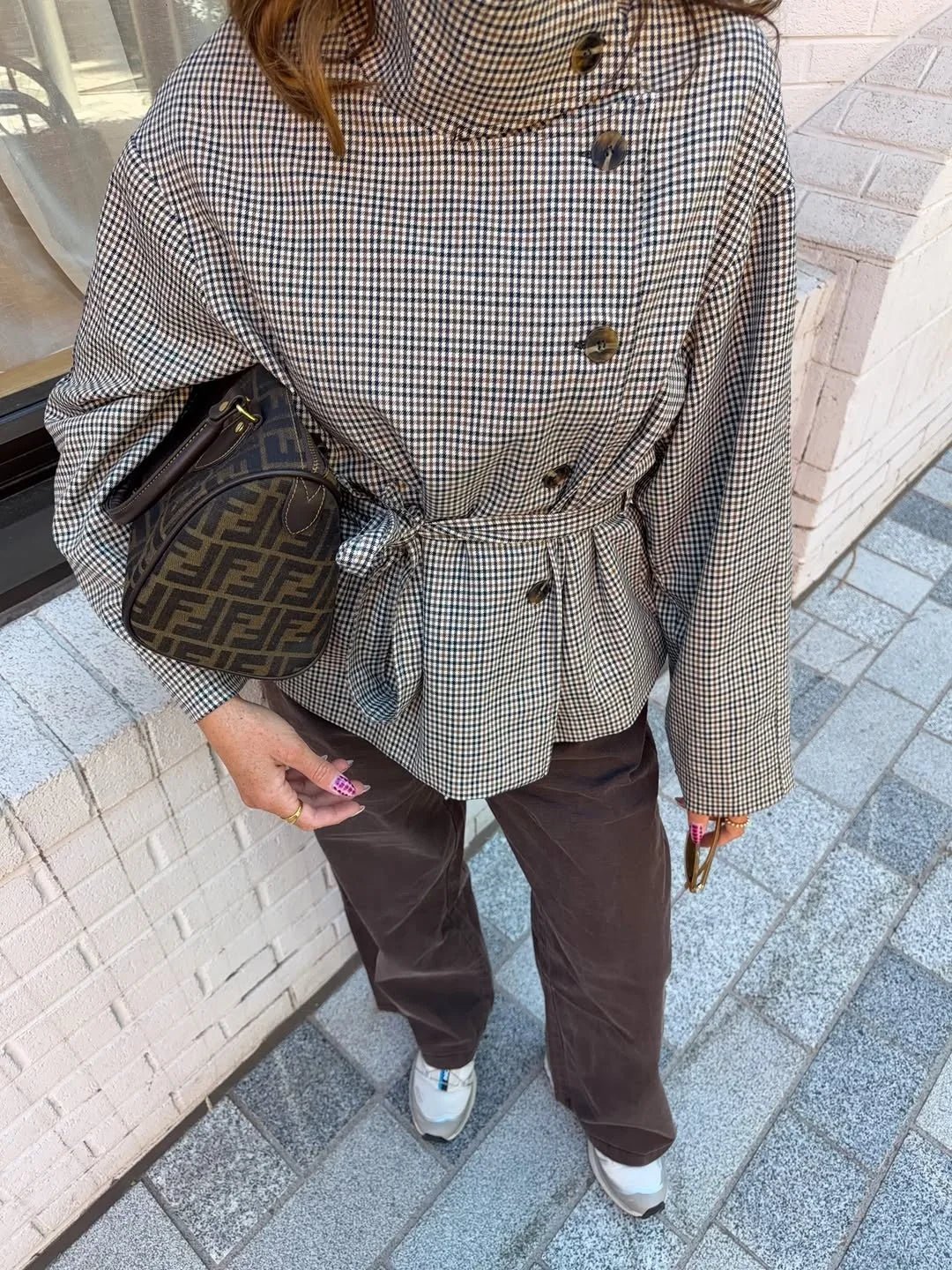 Rose Plaid Trench Coat - Women's Everyday Outerwear - Image 2