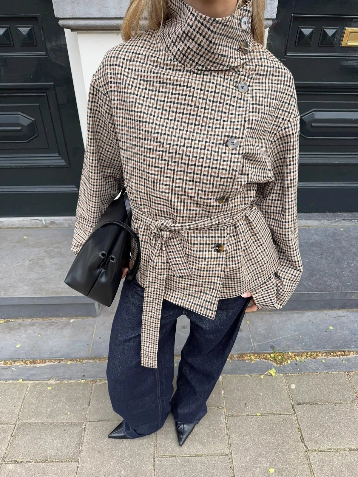 Rose Plaid Trench Coat - Women's Everyday Outerwear - Image 3